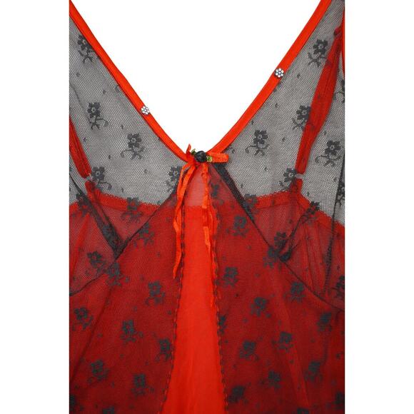 Yandy Red & Black Sheer Skull Lace Slip Dress L/XL – Gothic Punk Mesh Babydoll - Picture 4 of 11